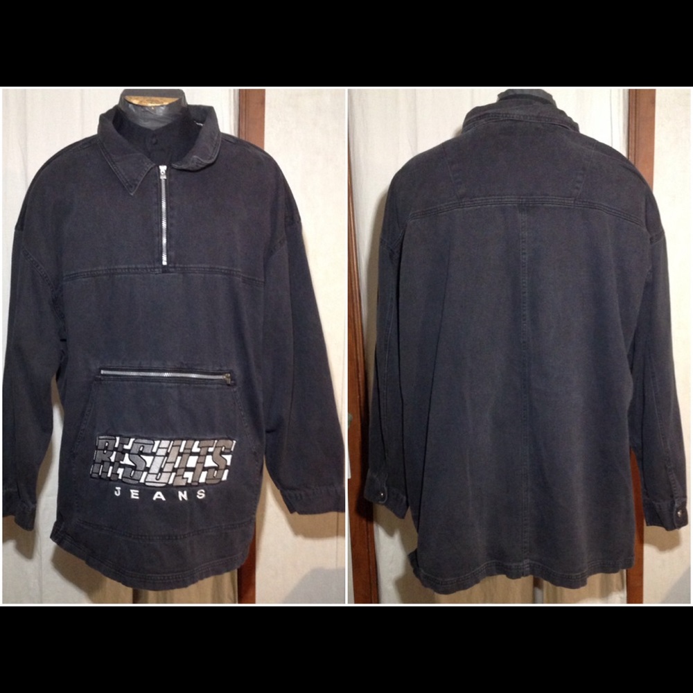 Men's Size Xl Results Jeans 1/4 Zip Denim Pullover